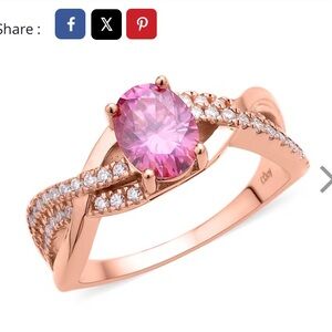 Rose Gold, pink and white moissonite split shank Ring over sterling silver sz 8